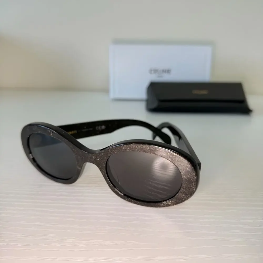 New! Celine Black Glitter Triomphe Sunglasses, CL40194U 03A, Authentic